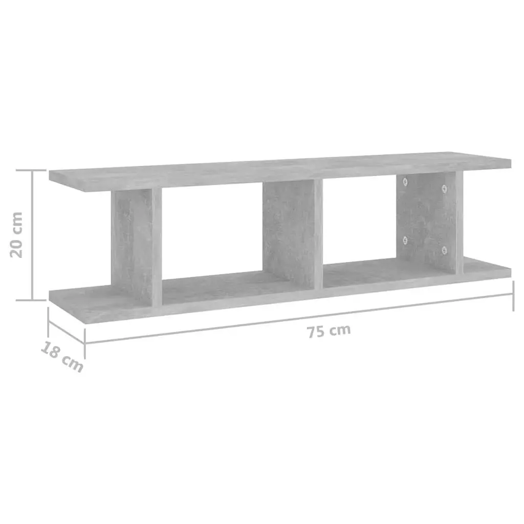 Wall Shelves 2 pcs Grey Floating Display Storage Cube Shelving Unit 75x18x20cm
