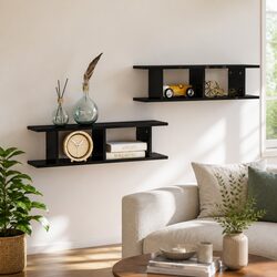 Premium Black Floating Wall Shelves - Set of 2
