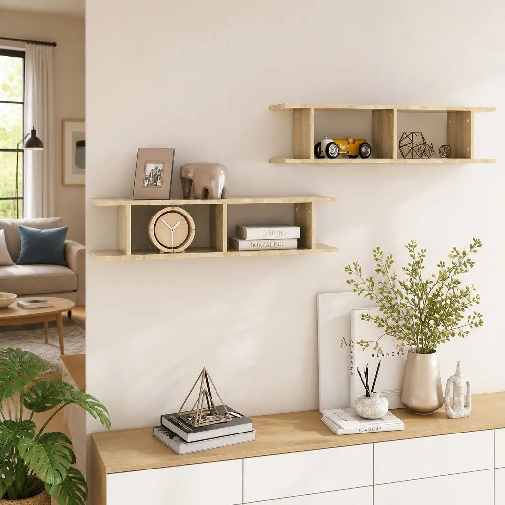 Wall Shelves 2 Pieces Brown Cube Display Storage Shelving Unit Home Decor