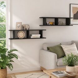 Grey Floating Cube Wall Shelves - 2 Pieces for Display