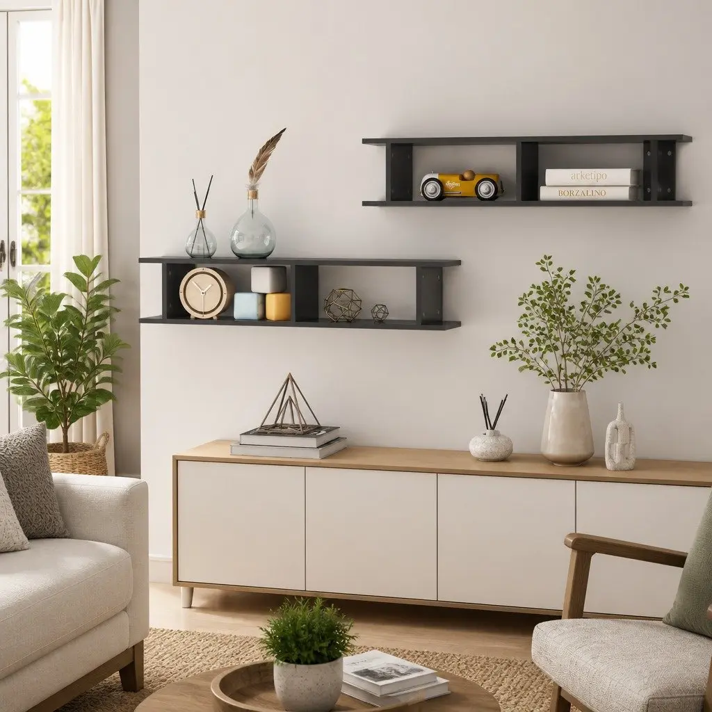 Wall Shelves 2 pcs Grey Floating Cube Display Storage Bedroom Living Room Decor