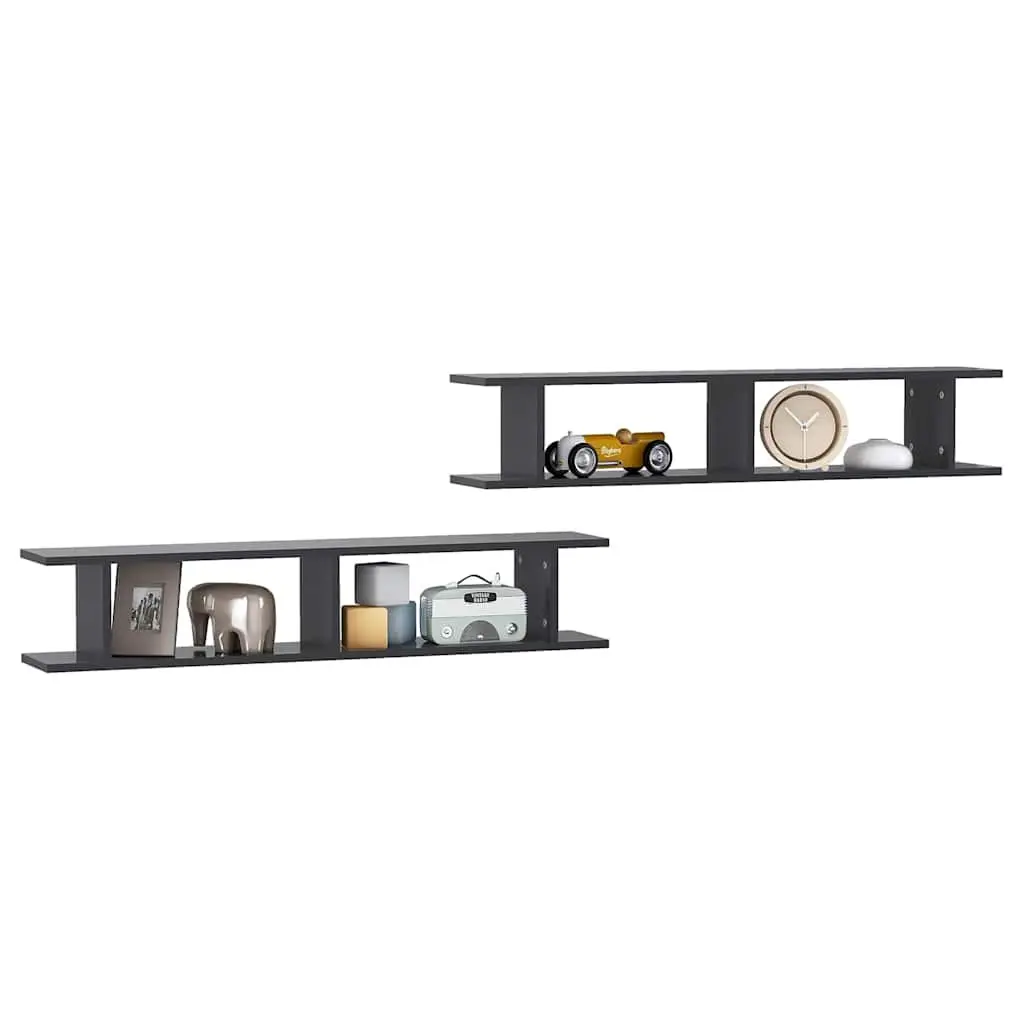 Wall Shelves 2 pcs Grey Floating Cube Display Storage Bedroom Living Room Decor