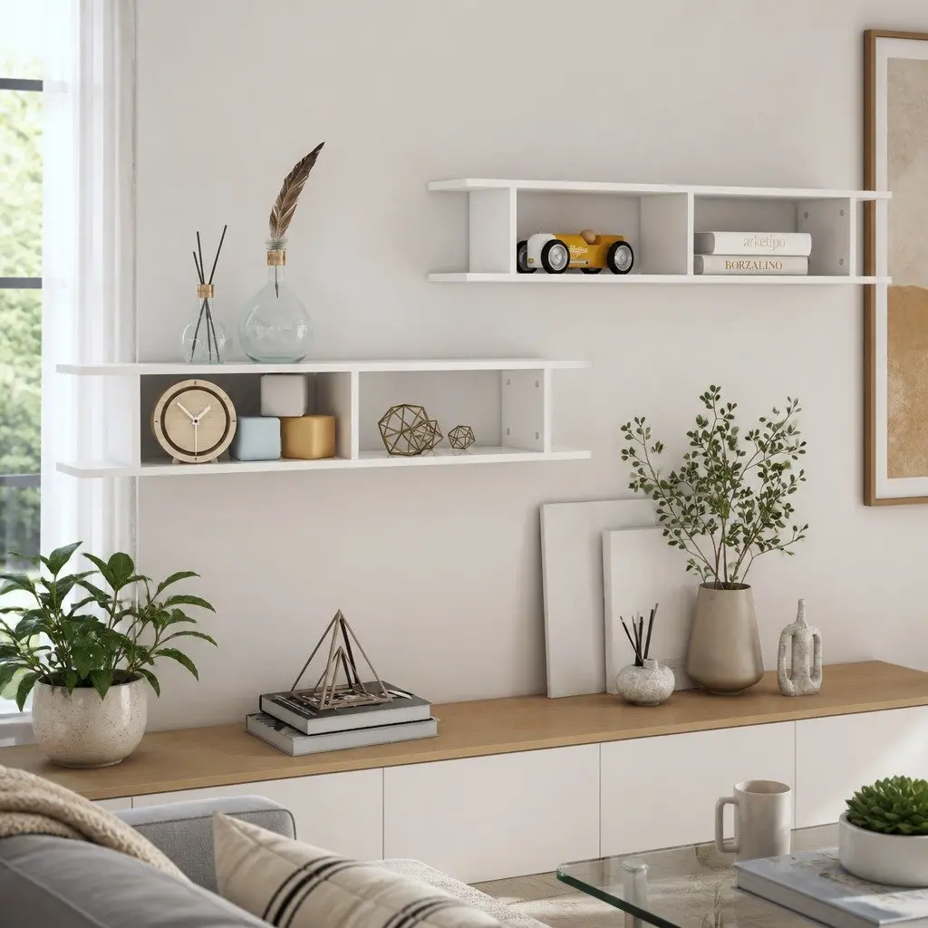 Wall Shelves 2 pcs White High Gloss Floating Display Cube Storage Living Room