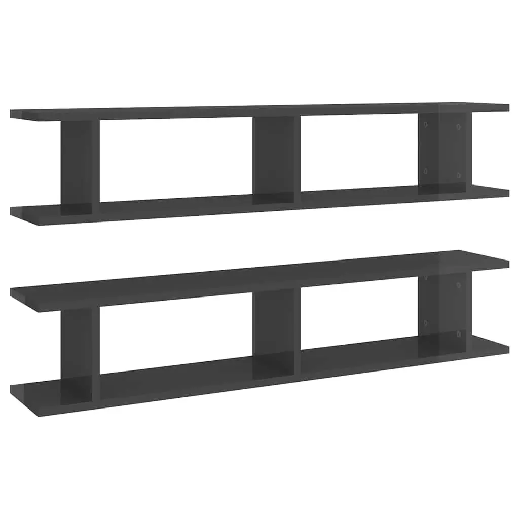 High Gloss Grey Floating Cube Shelves 2pc Set