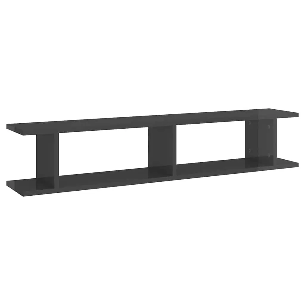High Gloss Grey Floating Cube Shelves 2pc Set