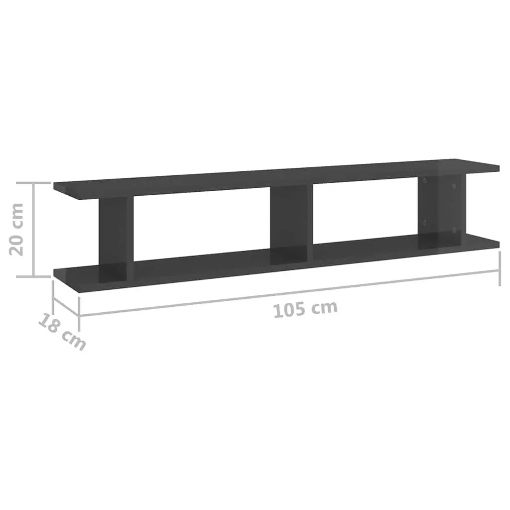 High Gloss Grey Floating Cube Shelves 2pc Set