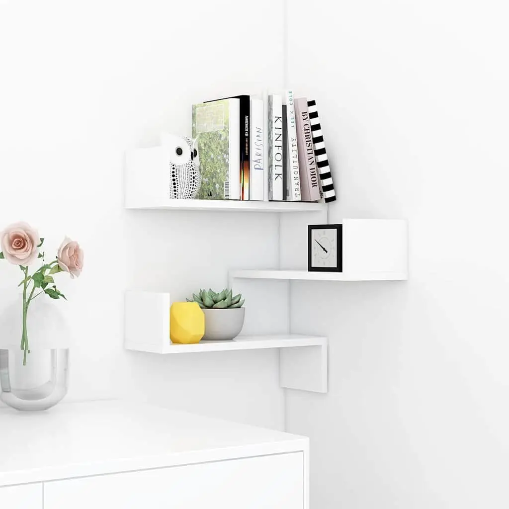Wall Corner Shelf White Storage Display Shelving Unit Home Decor Living Room