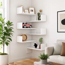 White Corner Shelves Set for Living Room and Bedroom