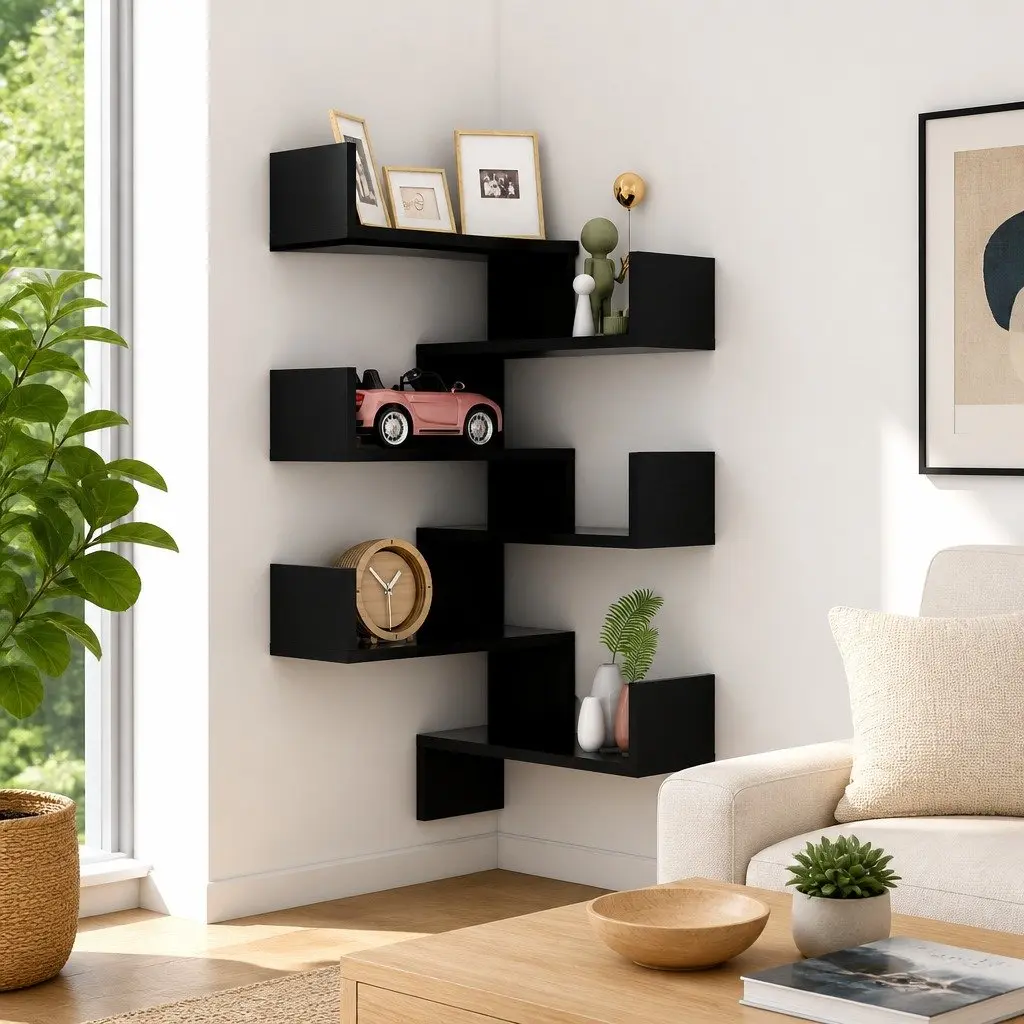 Wall Corner Shelves 2 pcs Black 40x40x50 cm Storage Display Floating Shelf