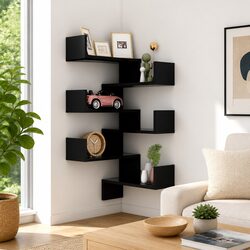 Sturdy Black Wall Corner Shelves - 2 pcs 40x40x50 cm