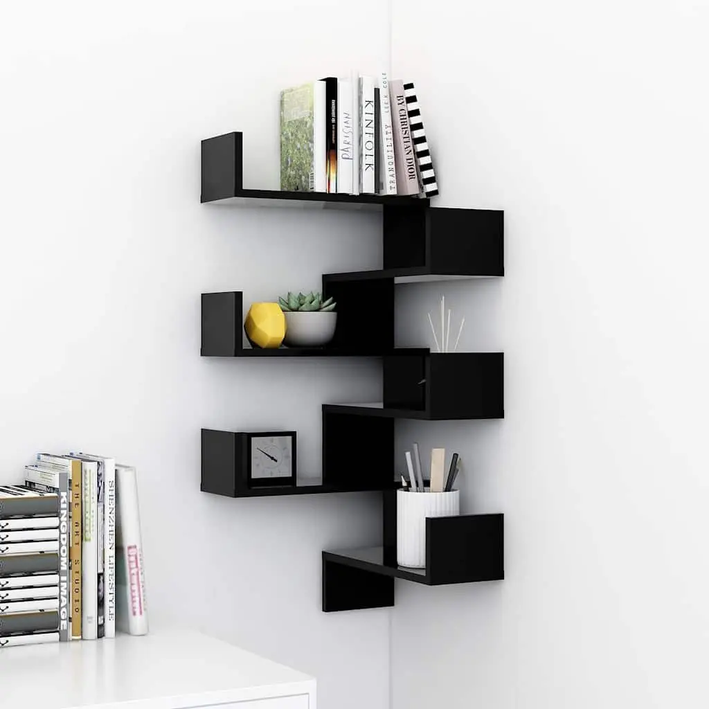Wall Corner Shelves 2 pcs Black 40x40x50 cm Storage Display Floating Shelf