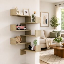 Premium Brown Engineered Wood Wall Corner Shelves, 2 pcs