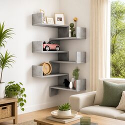 Sturdy Grey Wall Corner Shelves Set of 2 - 40x40x50 cm