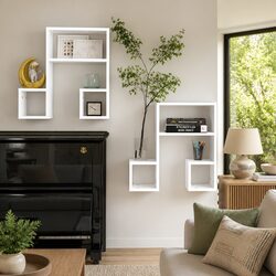 Durable Wall Shelves in Music Note Design White 50x15x50 cm Set of 2