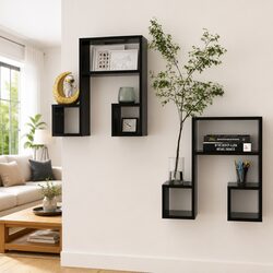 Black Music Note Design Wall Shelves Set of 2