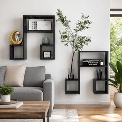 Stylish Grey Music Note Design Wall Shelves - 2 pcs