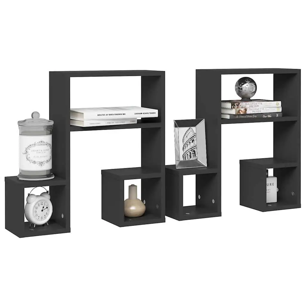 Wall Shelves 2 pcs Grey Music Note Design Bedroom Living Room Display Storage