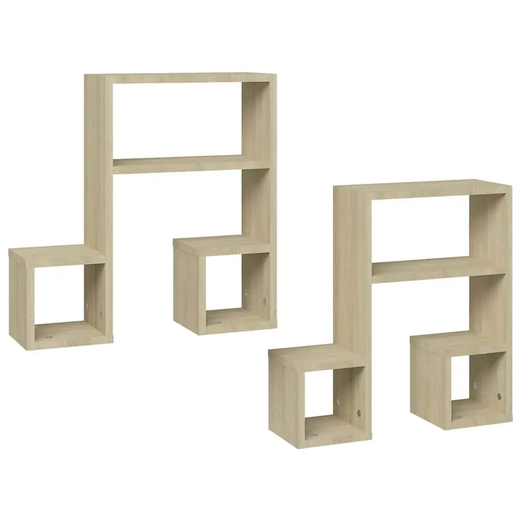 Wall Shelves 2 Pieces Music Note Shape Brown Storage Display Floating Shelf