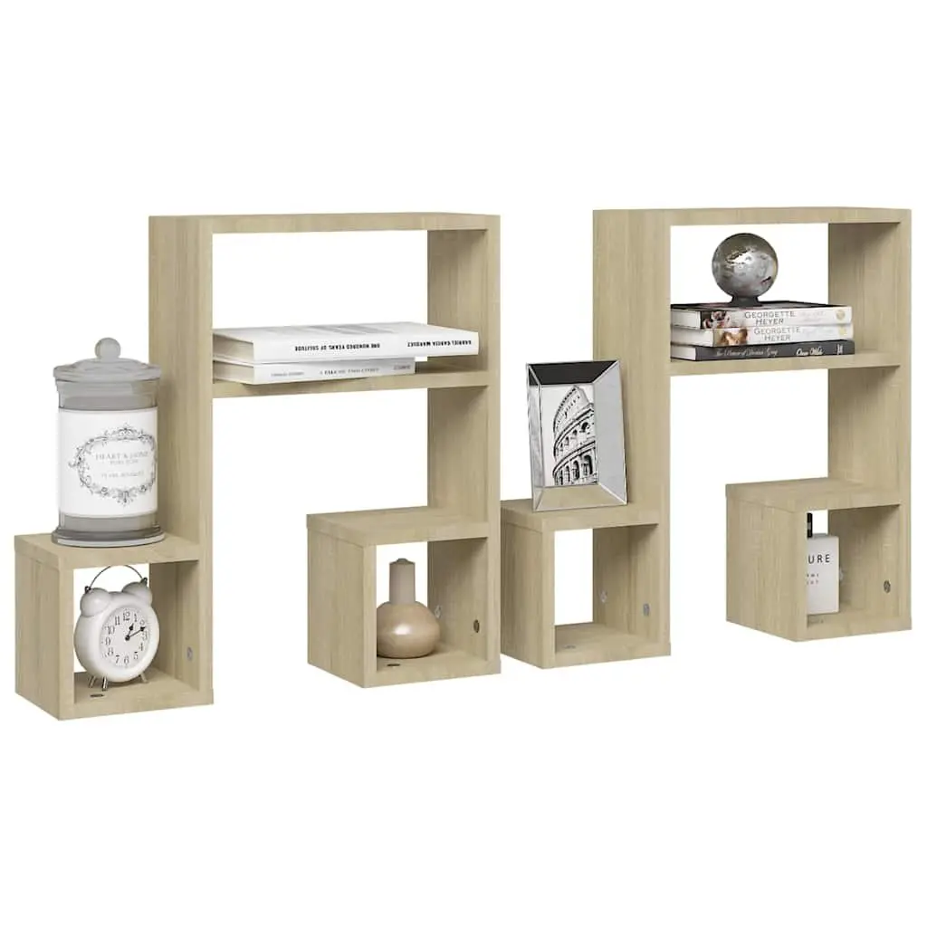 Wall Shelves 2 Pieces Music Note Shape Brown Storage Display Floating Shelf