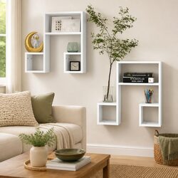 Set of 2 Sturdy White Music Note Wall Shelves 50x15x50 cm