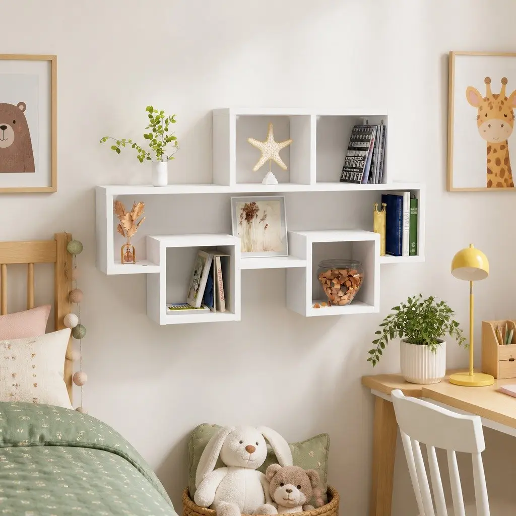 White Car-Shaped Wall Shelf with Sturdy Build