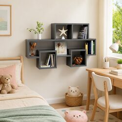 Car-Shaped Wall Shelf Grey Open Compartment Hanging Storage Display Organiser