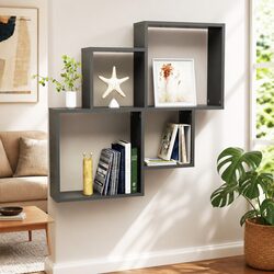 Grey Wall Cube Shelf with Open Compartments for Storage