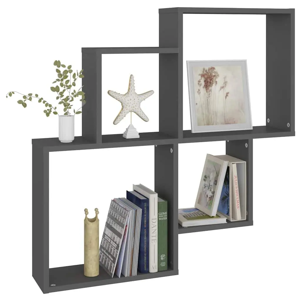 Grey Wall Cube Shelf with Open Compartments for Storage