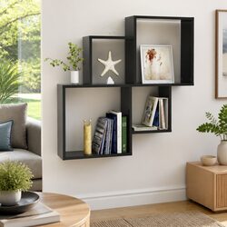 Sturdy Grey Cube Wall Shelf with Open Compartments