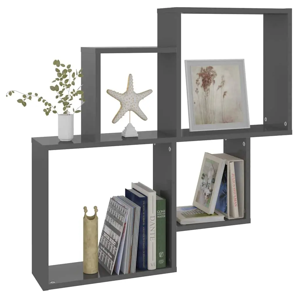 Grey Cube Wall Shelf with Open Compartments