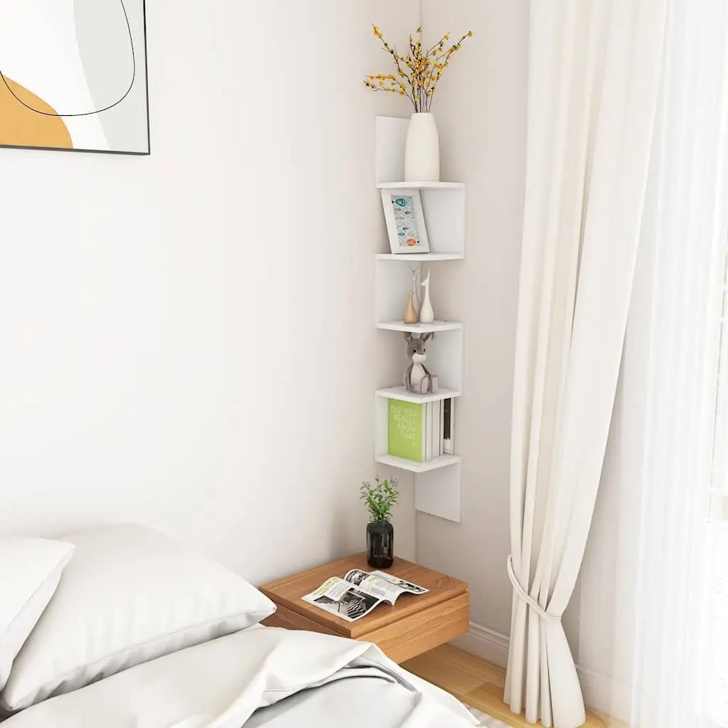 Wall Corner Shelf Engineered Wood 20 x 20 x 127.5 cm White