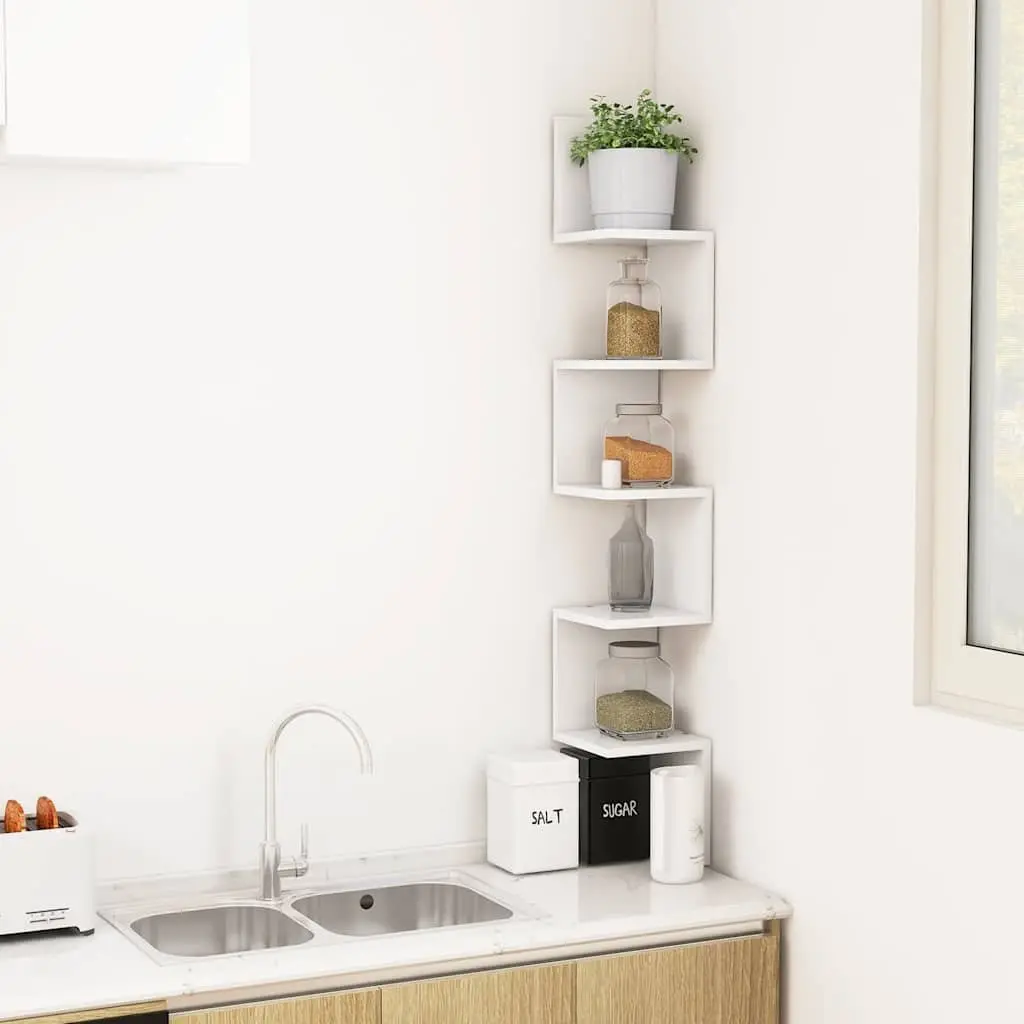 Wall Corner Shelf Engineered Wood 20 x 20 x 127.5 cm White