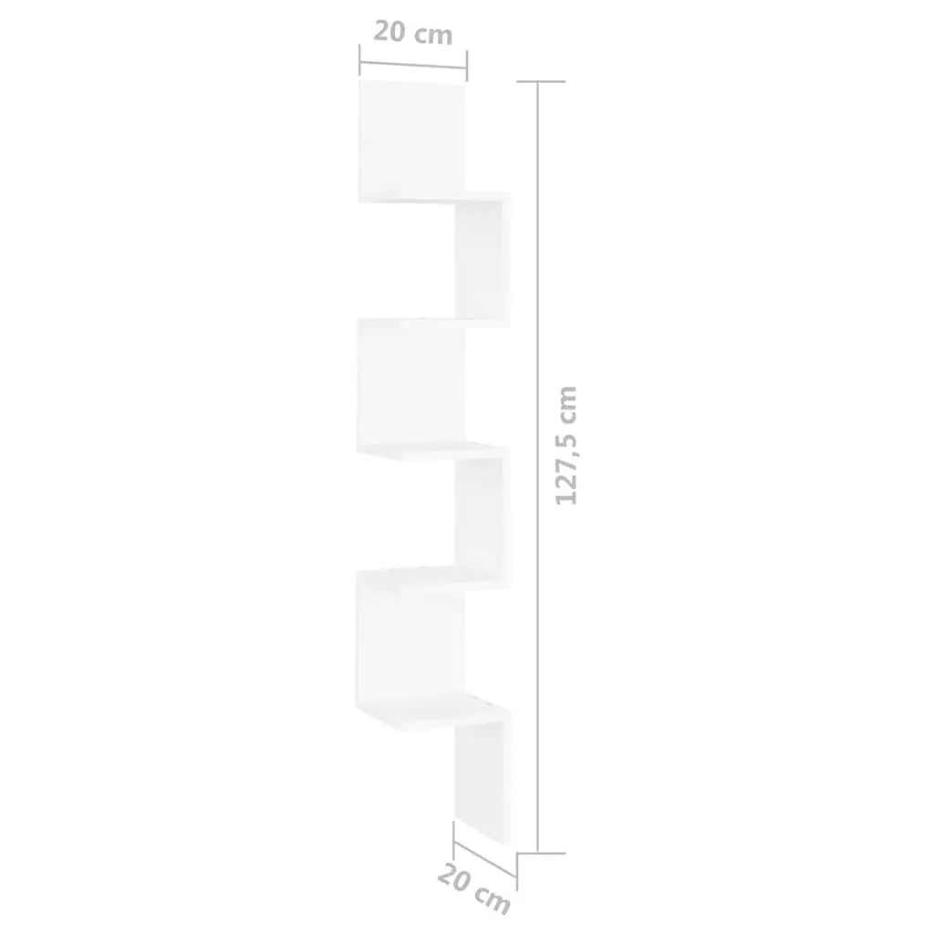 Wall Corner Shelf Engineered Wood 20 x 20 x 127.5 cm White