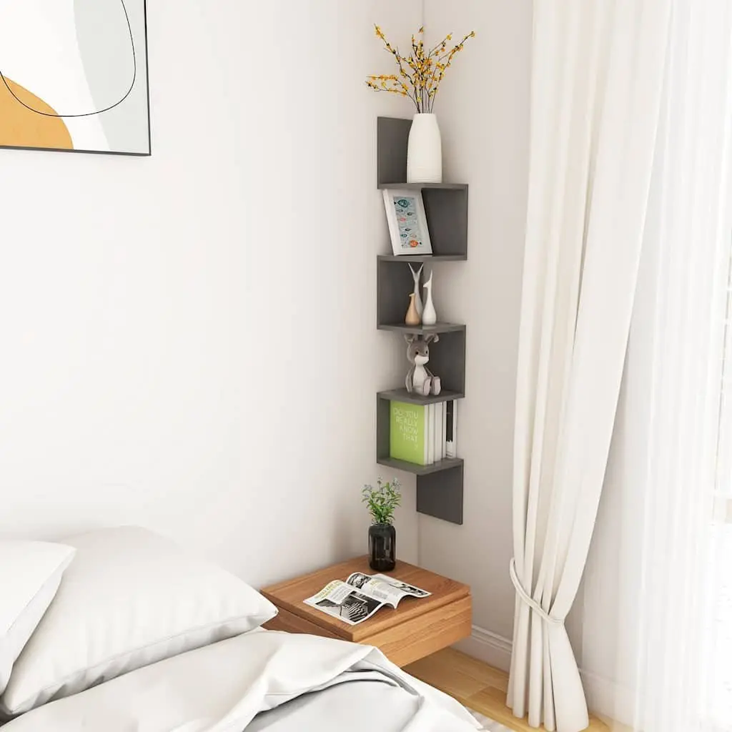 Wall Corner Shelf Grey Storage Display Shelving Unit Living Room Bedroom Kitchen
