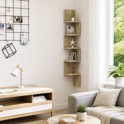 Durable Brown Engineered Wood Wall Corner Shelf