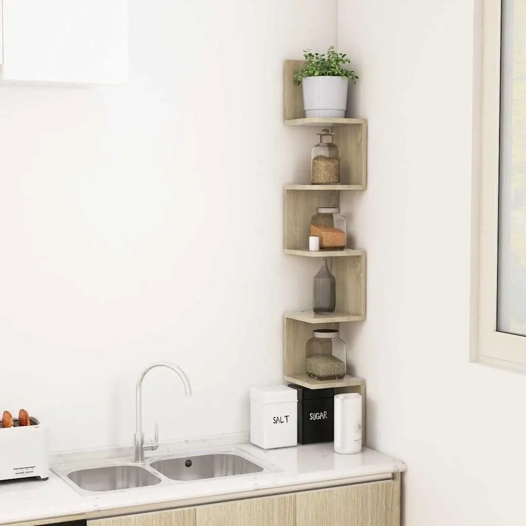 Brown Engineered Wood Wall Corner Shelf