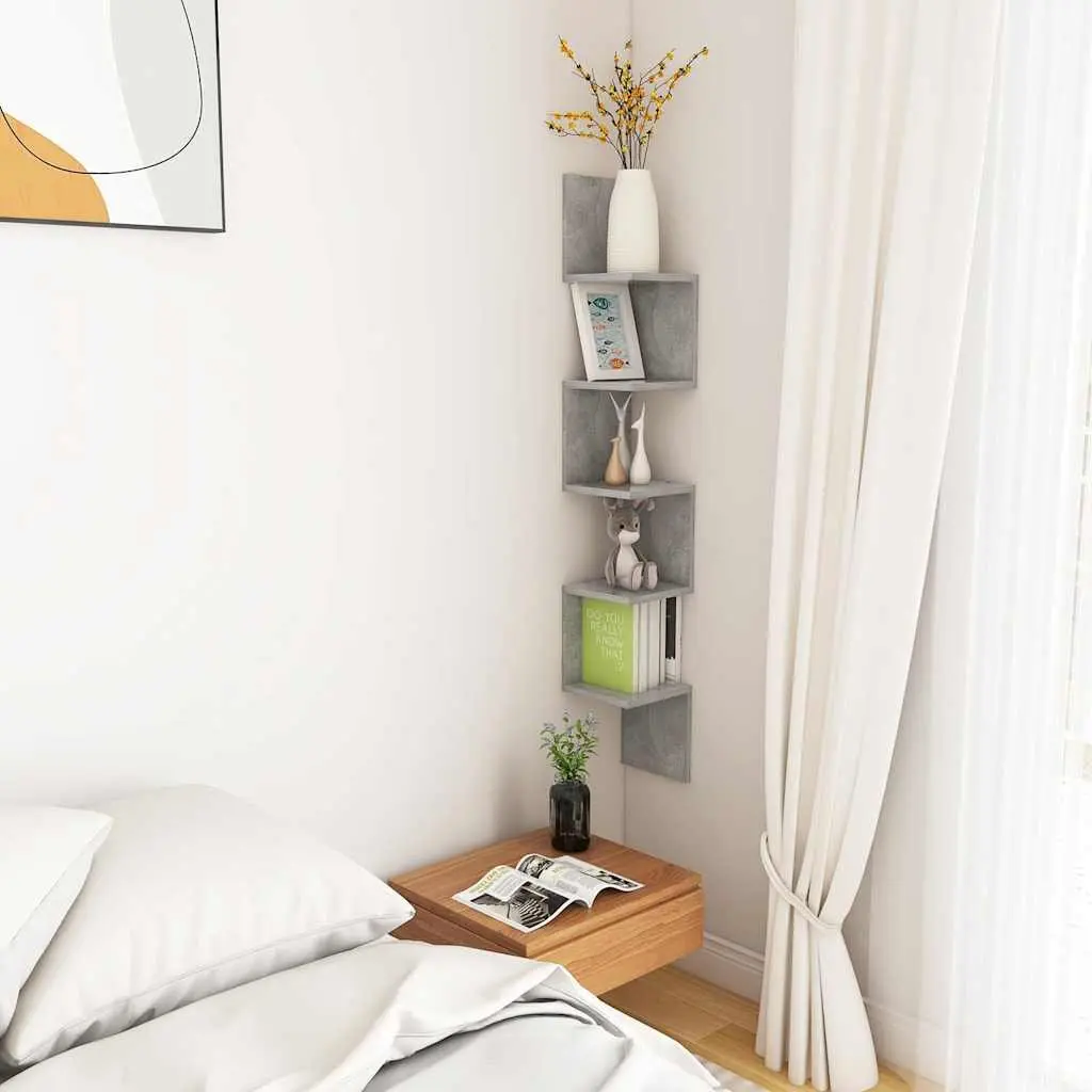 Grey Engineered Wood Wall Corner Shelf