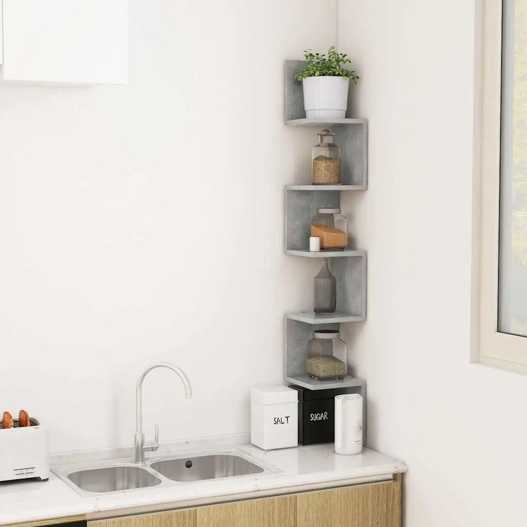 Grey Engineered Wood Wall Corner Shelf