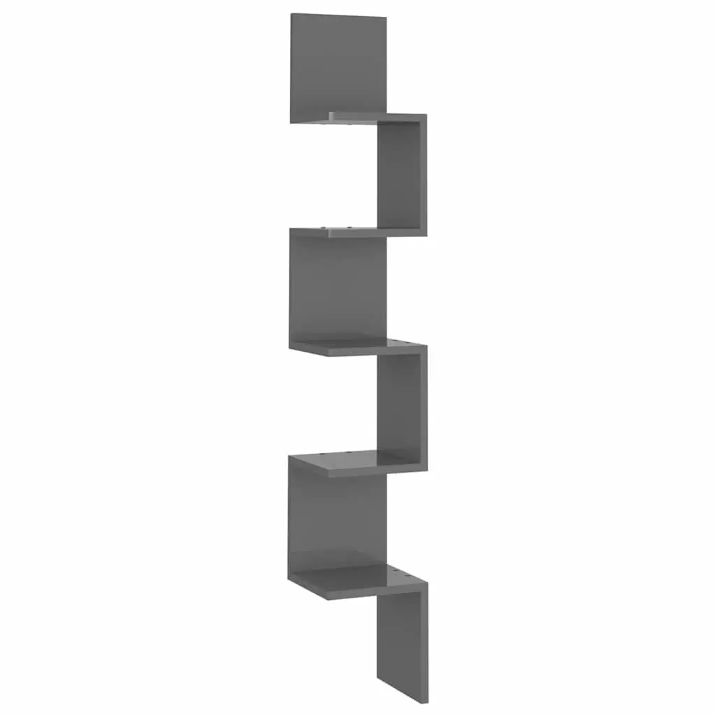 Wall Corner Shelf Grey High Gloss Display Storage Living Room Bedroom Kitchen
