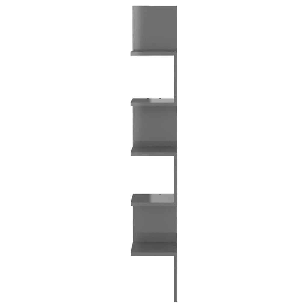 Wall Corner Shelf Grey High Gloss Display Storage Living Room Bedroom Kitchen
