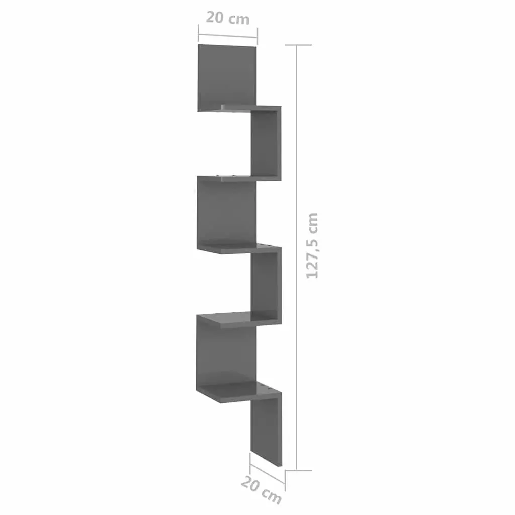 Wall Corner Shelf Grey High Gloss Display Storage Living Room Bedroom Kitchen