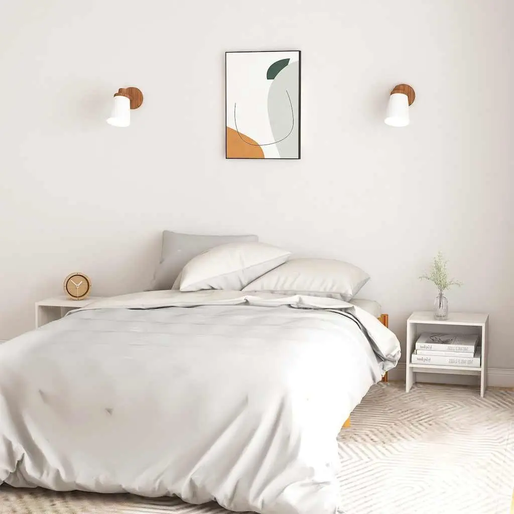 Bedside Cabinets 2 pcs White Solid Pinewood Nightstand Storage Bedroom Side