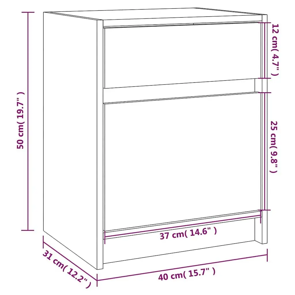 Brown Solid Wood Bedside Cabinet 40x31x50cm