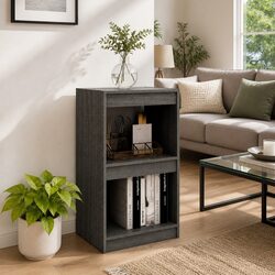 Book Cabinet Grey 40x30x71.5cm Solid Pinewood Shelf Storage Display Unit