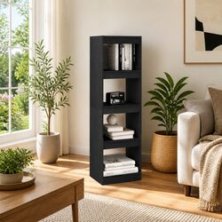 Book Cabinet Room Divider Grey Pinewood Shelving Unit Storage Organizer