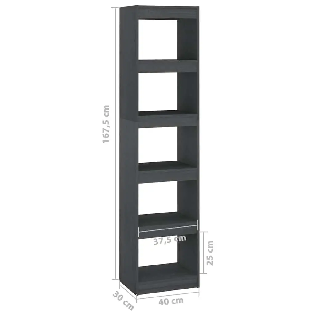 Grey Solid Pinewood Book Cabinet Room Divider with 5 Shelves