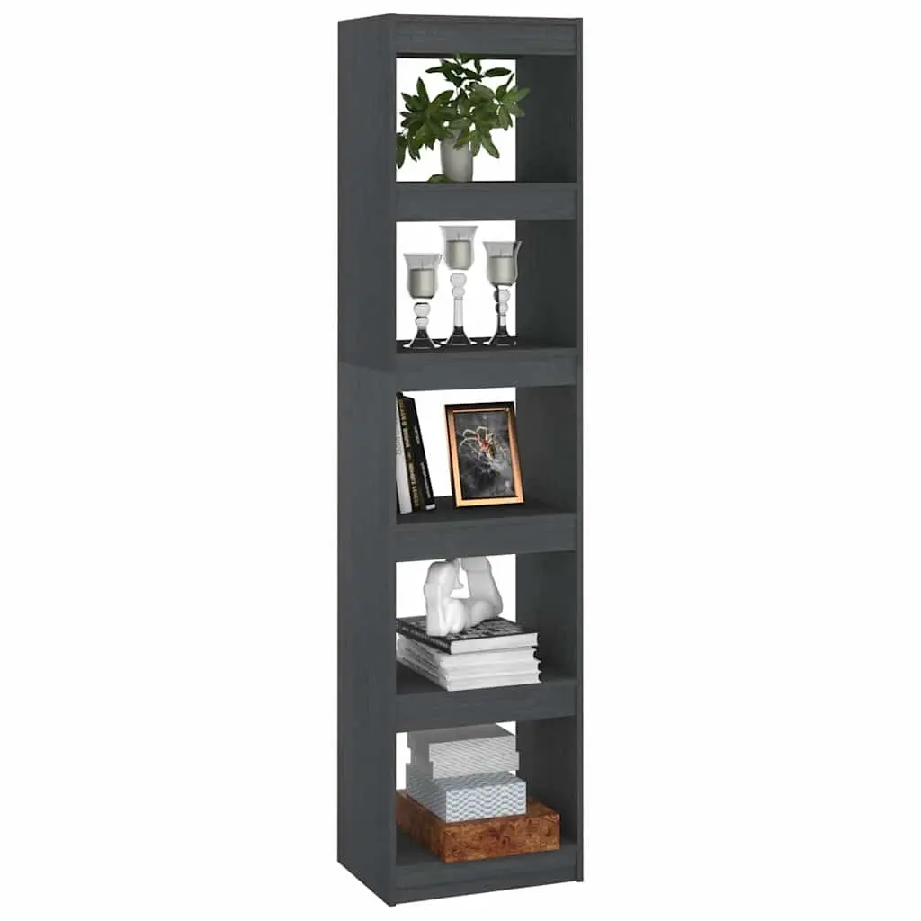 Grey Solid Pinewood Book Cabinet Room Divider with 5 Shelves