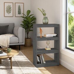 Solid Pine Wood Grey Book Cabinet Room Divider 60x30x103.5 cm