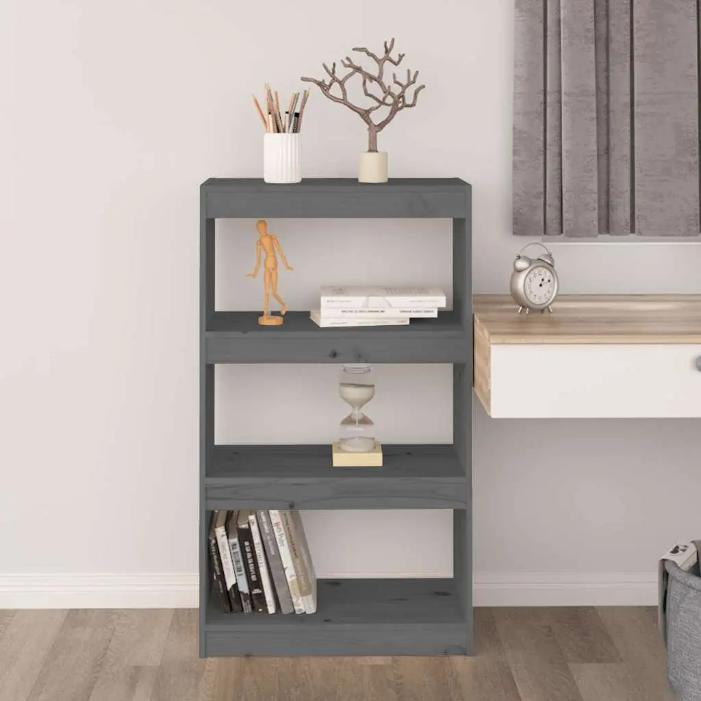 Book Cabinet Solid Pine Wood 60x30x103.5 cm Grey Room Divider Shelf Storage