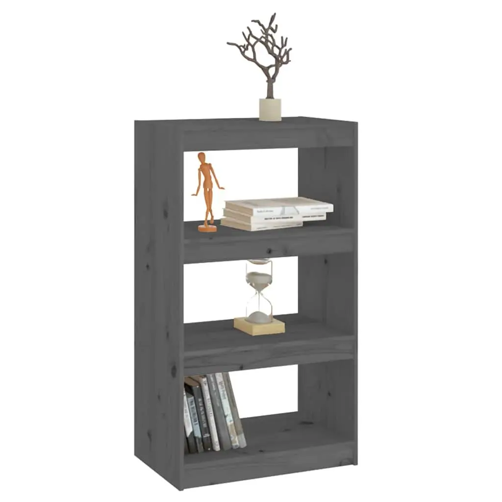 Book Cabinet Solid Pine Wood 60x30x103.5 cm Grey Room Divider Shelf Storage